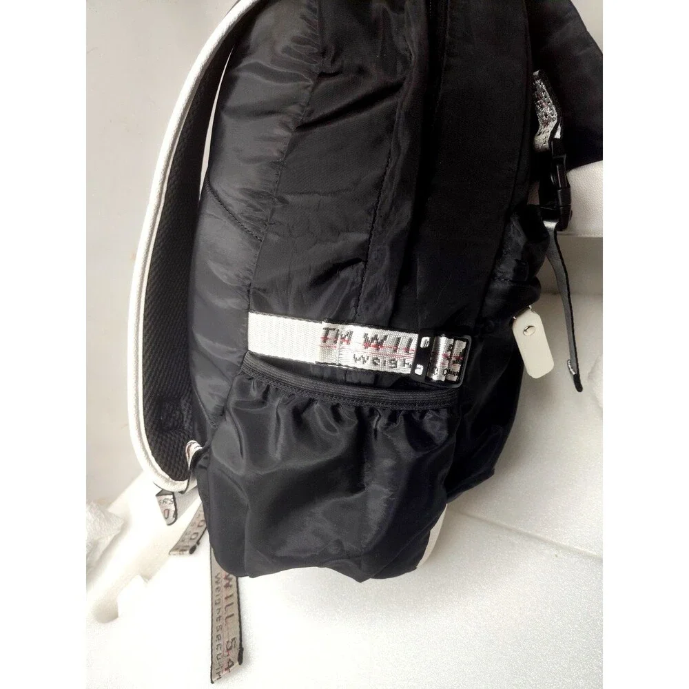 ASGE Black &White Nylon Backpack Drawstring Flap School Travel Laptop Bag 18
